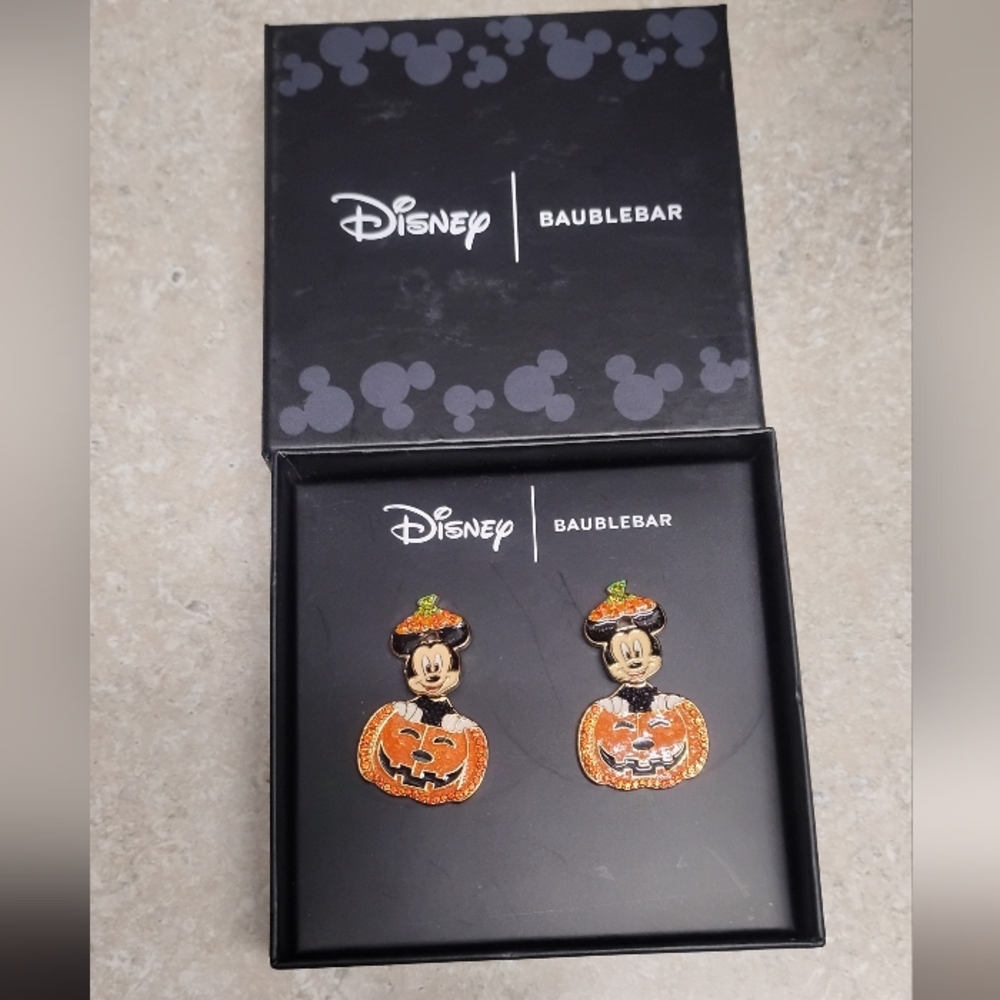 BaubleBar Halloween Mickey Pumpkin Earrings - Orange and Black